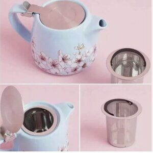 Alfred Ceramic And Stainless Steel Teapot With Infuser Blue Pink Floral NEW